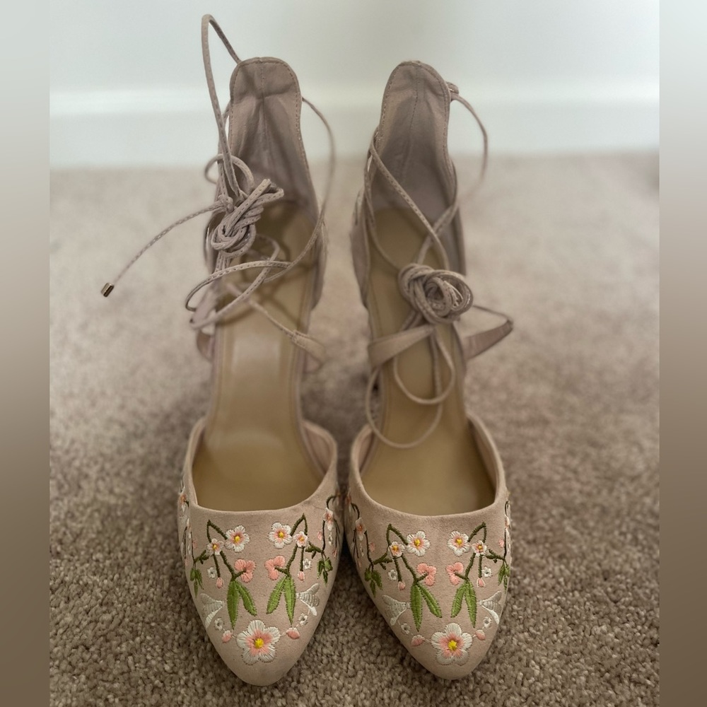 Floral Lace Up Heels (Forever 21) Size 11
